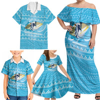 Aloha Hawaii Humuhumu Reef Triggerfish Family Matching Off Shoulder Maxi Dress and Hawaiian Shirt Hawaiian Leis Kakau Pattern LT14 - Polynesian Pride
