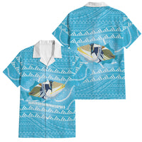 Aloha Hawaii Humuhumu Reef Triggerfish Family Matching Off Shoulder Maxi Dress and Hawaiian Shirt Hawaiian Leis Kakau Pattern LT14 Dad's Shirt - Short Sleeve Blue - Polynesian Pride
