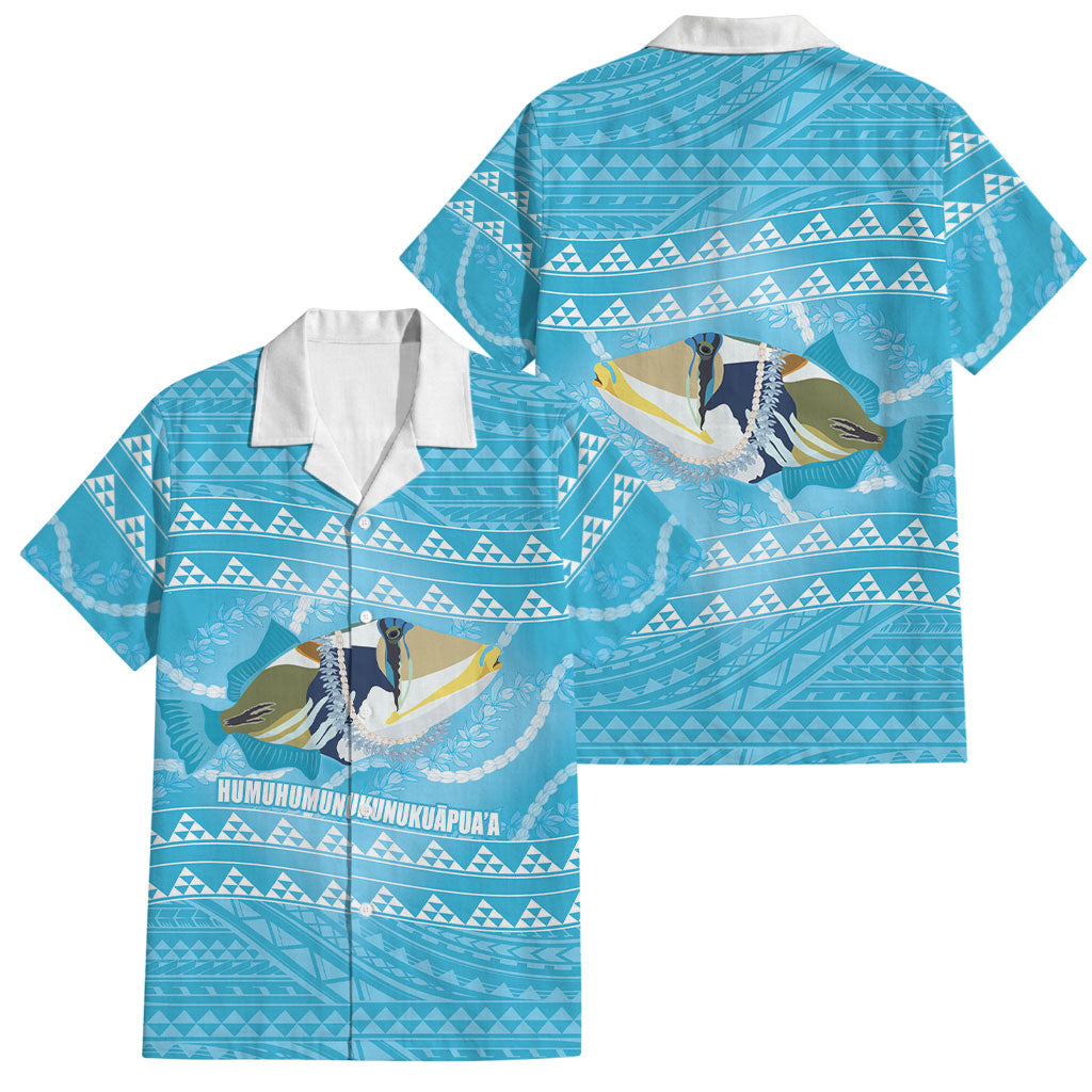 Aloha Hawaii Humuhumu Reef Triggerfish Family Matching Short Sleeve Bodycon Dress and Hawaiian Shirt Hawaiian Leis Kakau Pattern LT14 Dad's Shirt - Short Sleeve Blue - Polynesian Pride
