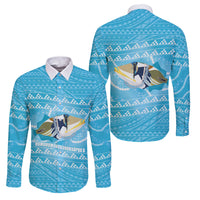 Aloha Hawaii Humuhumu Reef Triggerfish Family Matching Short Sleeve Bodycon Dress and Hawaiian Shirt Hawaiian Leis Kakau Pattern LT14 Dad's Shirt - Long Sleeve Blue - Polynesian Pride