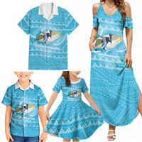 Aloha Hawaii Humuhumu Reef Triggerfish Family Matching Summer Maxi Dress and Hawaiian Shirt Hawaiian Leis Kakau Pattern LT14 - Polynesian Pride