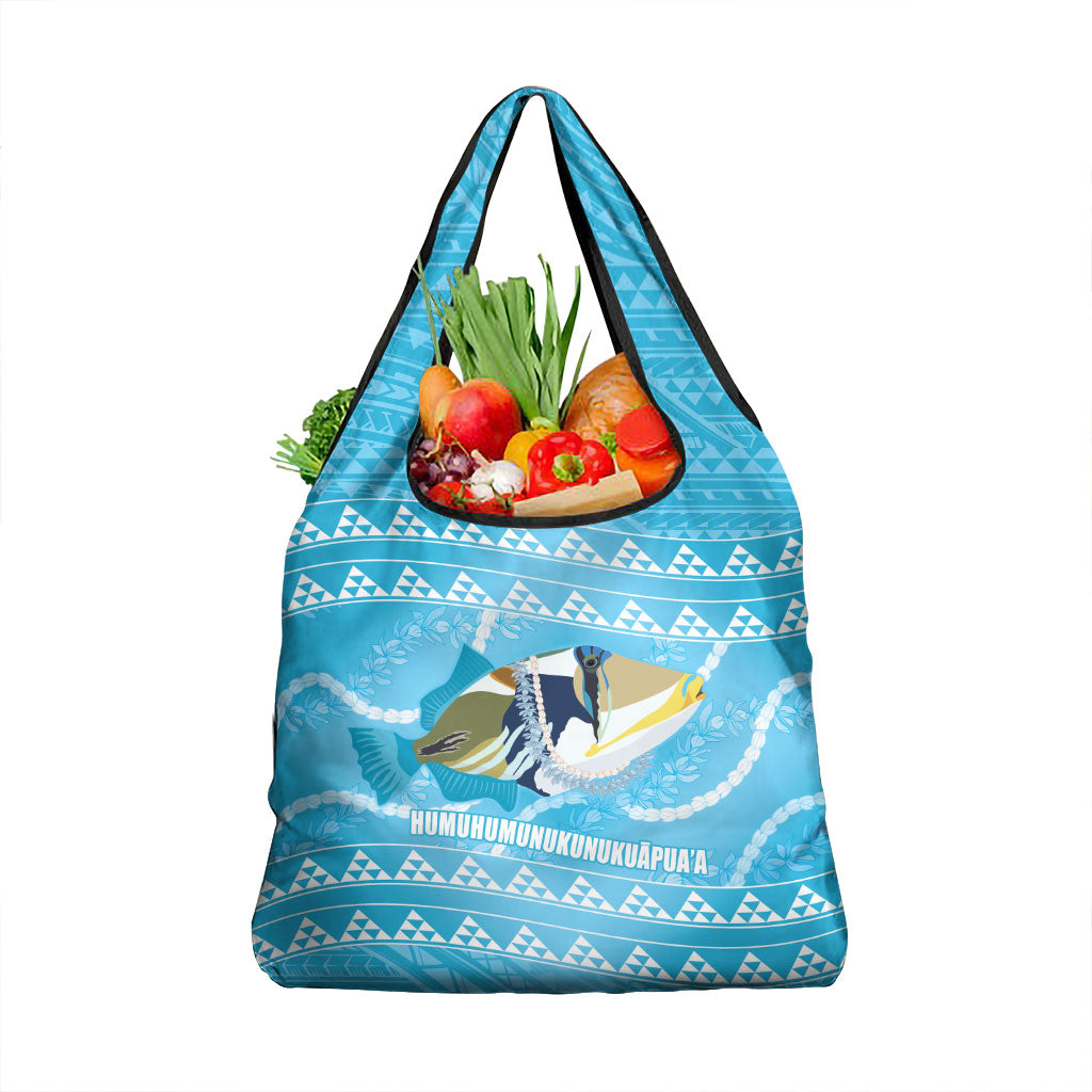 Aloha Hawaii Humuhumu Reef Triggerfish Grocery Bag Hawaiian Leis Kakau Pattern LT14 1-pack One Size Blue - Polynesian Pride