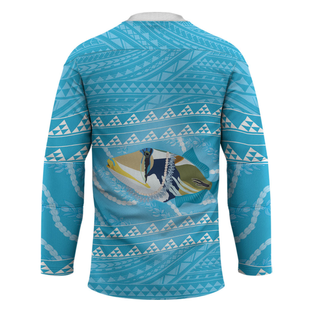 Aloha Hawaii Humuhumu Reef Triggerfish Hockey Jersey Hawaiian Leis Kakau Pattern LT14 - Polynesian Pride