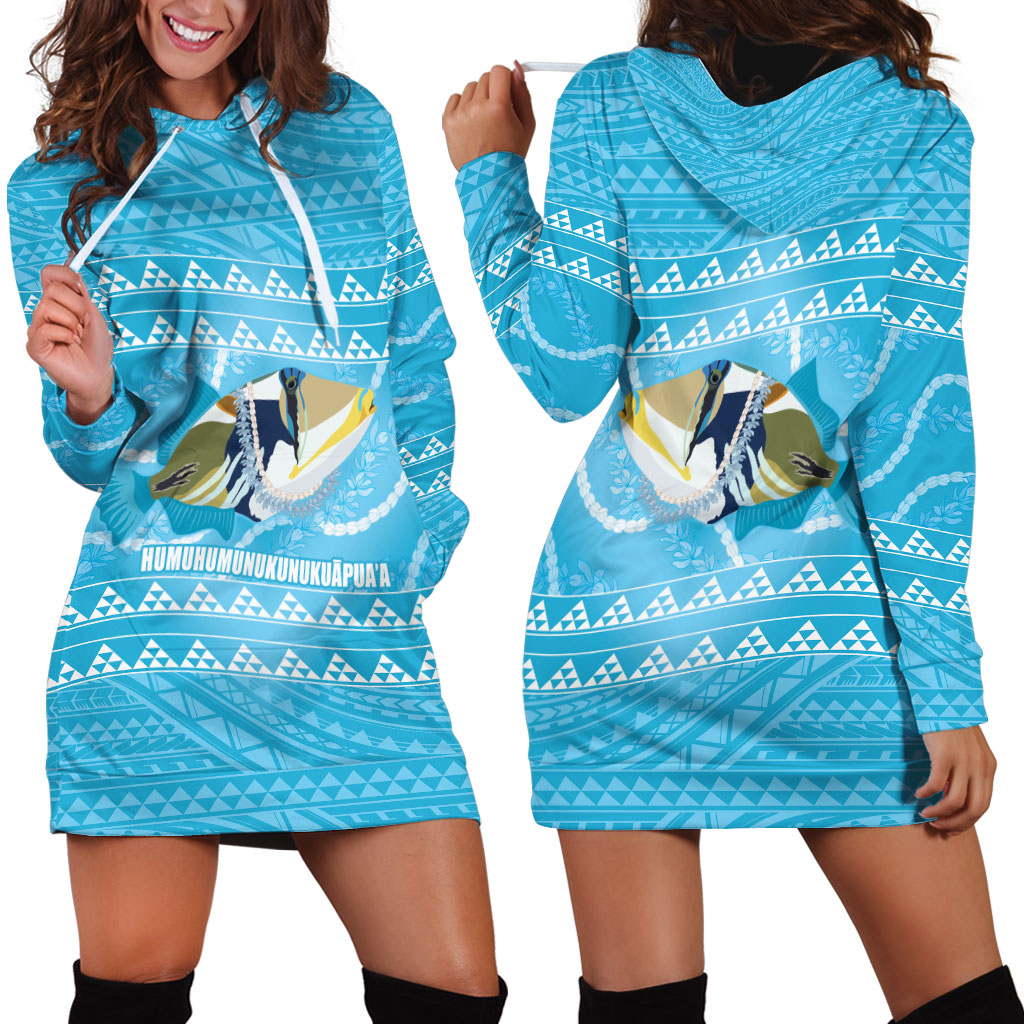 Aloha Hawaii Humuhumu Reef Triggerfish Hoodie Dress Hawaiian Leis Kakau Pattern LT14 - Polynesian Pride