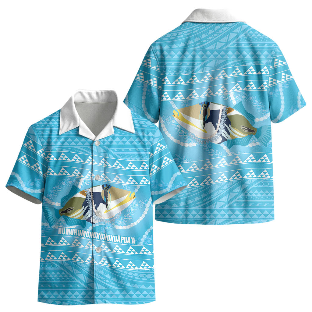 Aloha Hawaii Humuhumu Reef Triggerfish Kid Hawaiian Shirt Hawaiian Leis Kakau Pattern LT14 - Polynesian Pride