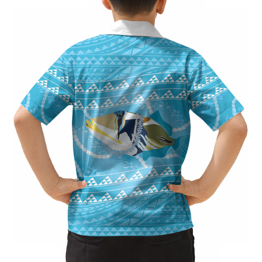 Aloha Hawaii Humuhumu Reef Triggerfish Kid Hawaiian Shirt Hawaiian Leis Kakau Pattern LT14 - Polynesian Pride