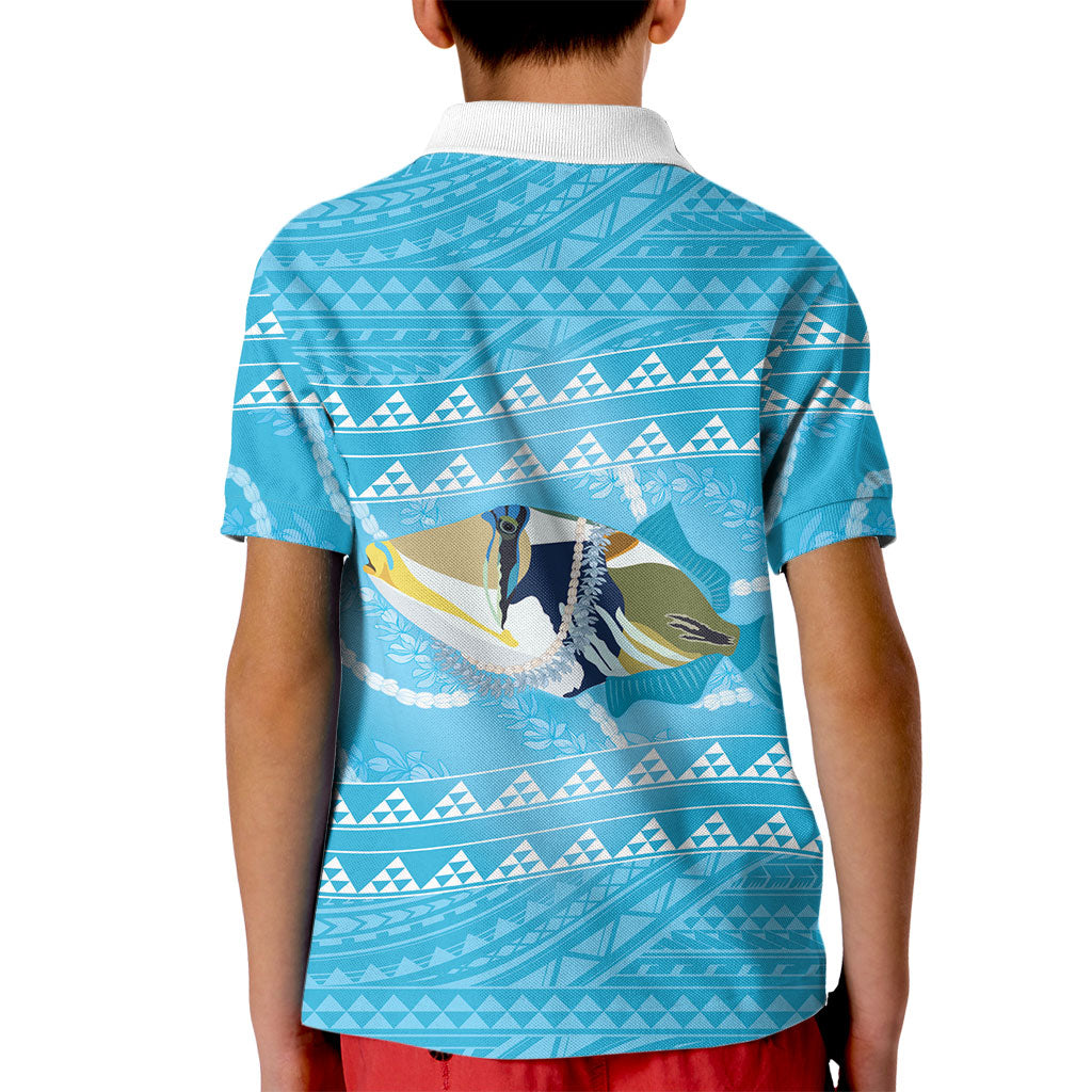 Aloha Hawaii Humuhumu Reef Triggerfish Kid Polo Shirt Hawaiian Leis Kakau Pattern LT14 - Polynesian Pride