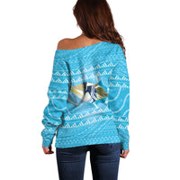 Aloha Hawaii Humuhumu Reef Triggerfish Off Shoulder Sweater Hawaiian Leis Kakau Pattern LT14 - Polynesian Pride