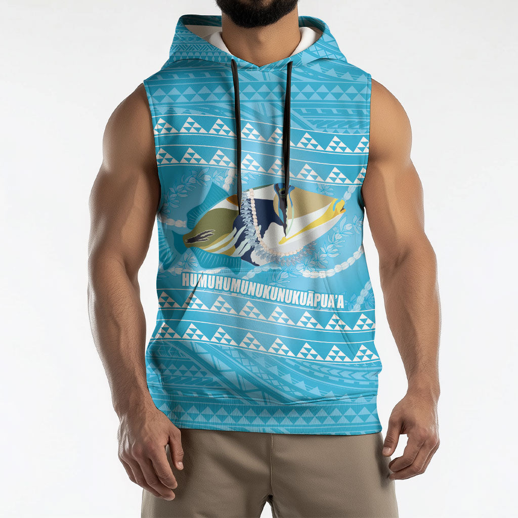 Aloha Hawaii Humuhumu Reef Triggerfish Sleeveless Hoodie Hawaiian Leis Kakau Pattern LT14 - Polynesian Pride