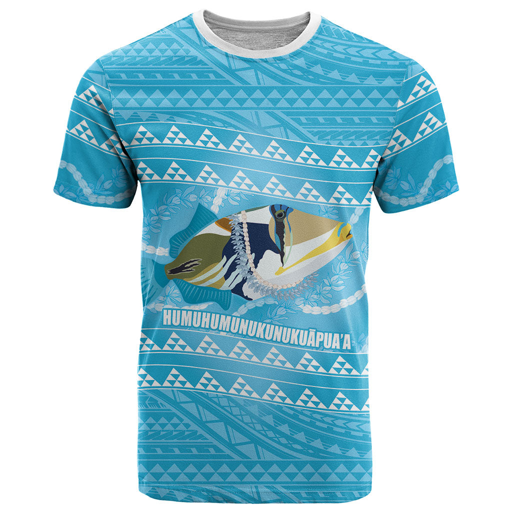 Aloha Hawaii Humuhumu Reef Triggerfish T Shirt Hawaiian Leis Kakau Pattern LT14 Blue - Polynesian Pride
