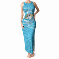 Aloha Hawaii Humuhumu Reef Triggerfish Tank Maxi Dress Hawaiian Leis Kakau Pattern LT14 Women Blue - Polynesian Pride