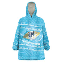 Aloha Hawaii Humuhumu Reef Triggerfish Wearable Blanket Hoodie Hawaiian Leis Kakau Pattern LT14 One Size Blue - Polynesian Pride