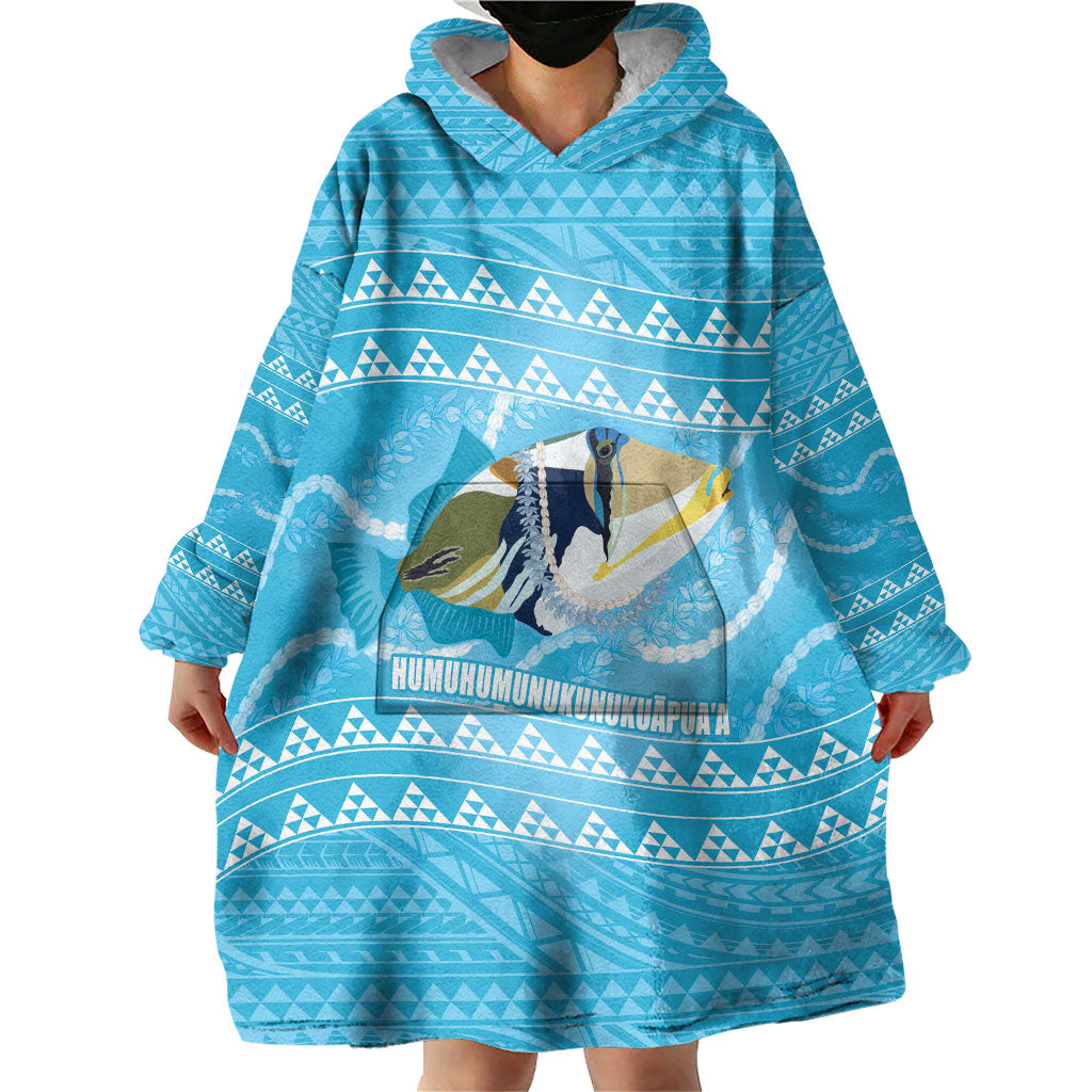 Aloha Hawaii Humuhumu Reef Triggerfish Wearable Blanket Hoodie Hawaiian Leis Kakau Pattern LT14 - Polynesian Pride