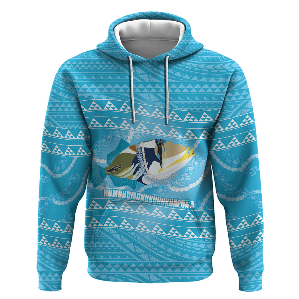 Aloha Hawaii Humuhumu Reef Triggerfish Zip Hoodie Hawaiian Leis Kakau Pattern LT14 Pullover Hoodie Blue - Polynesian Pride