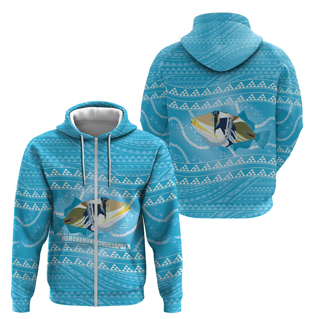 Aloha Hawaii Humuhumu Reef Triggerfish Zip Hoodie Hawaiian Leis Kakau Pattern LT14 - Polynesian Pride