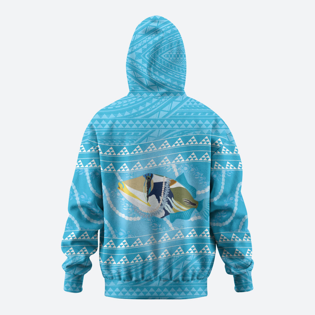 Aloha Hawaii Humuhumu Reef Triggerfish Zip Hoodie Hawaiian Leis Kakau Pattern LT14 - Polynesian Pride