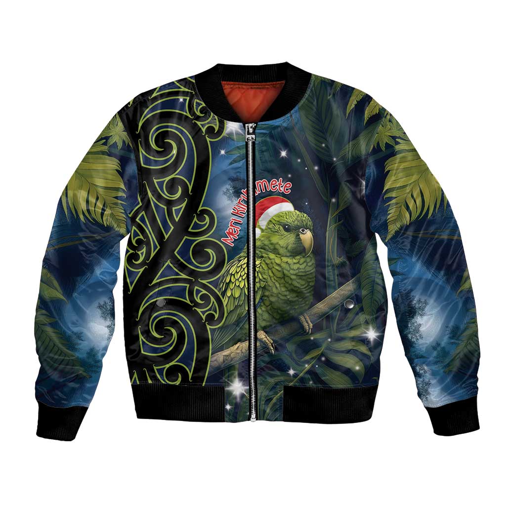 New Zealand Christmas Bomber Jacket Cute Kakapo Meri Kirihimete Maori Koru