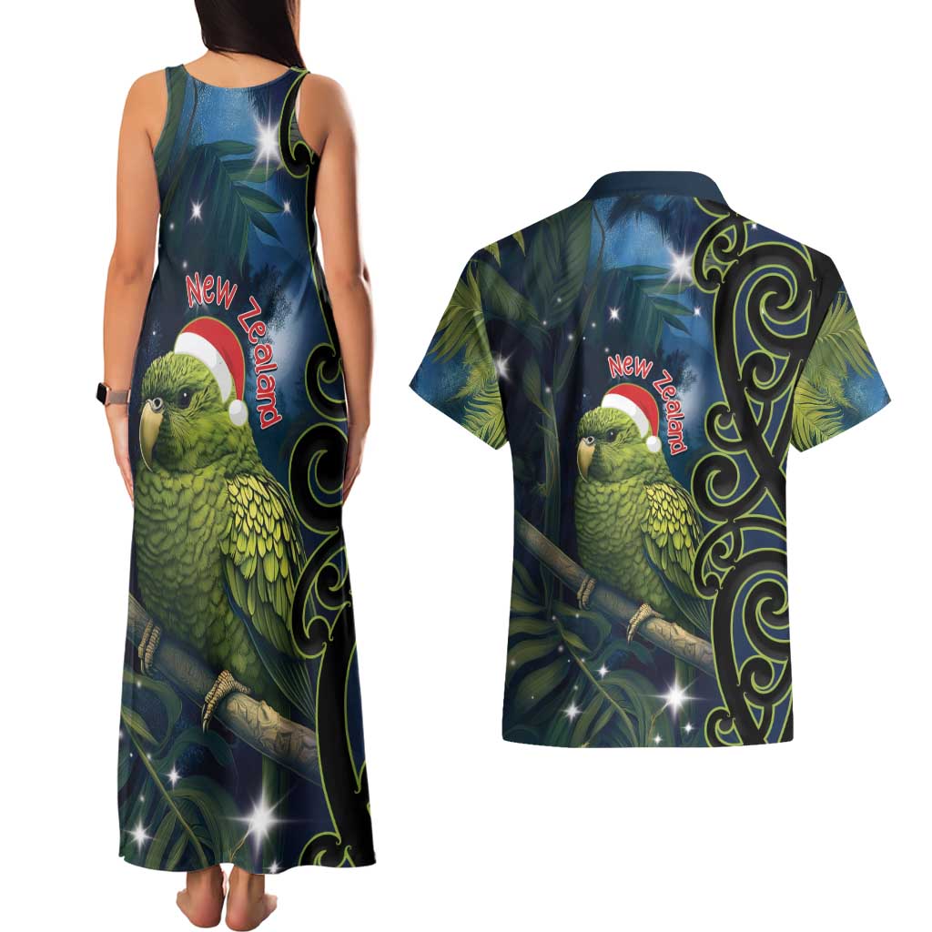 New Zealand Christmas Couples Matching Tank Maxi Dress and Hawaiian Shirt Cute Kakapo Meri Kirihimete Maori Koru LT14 - Polynesian Pride