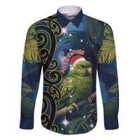 New Zealand Christmas Family Matching Long Sleeve Bodycon Dress and Hawaiian Shirt Cute Kakapo Meri Kirihimete Maori Koru LT14 Dad's Shirt - Long Sleeve Blue - Polynesian Pride
