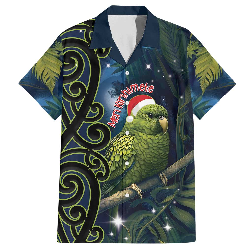 New Zealand Christmas Family Matching Puletasi and Hawaiian Shirt Cute Kakapo Meri Kirihimete Maori Koru LT14 Dad's Shirt - Short Sleeve Blue - Polynesian Pride