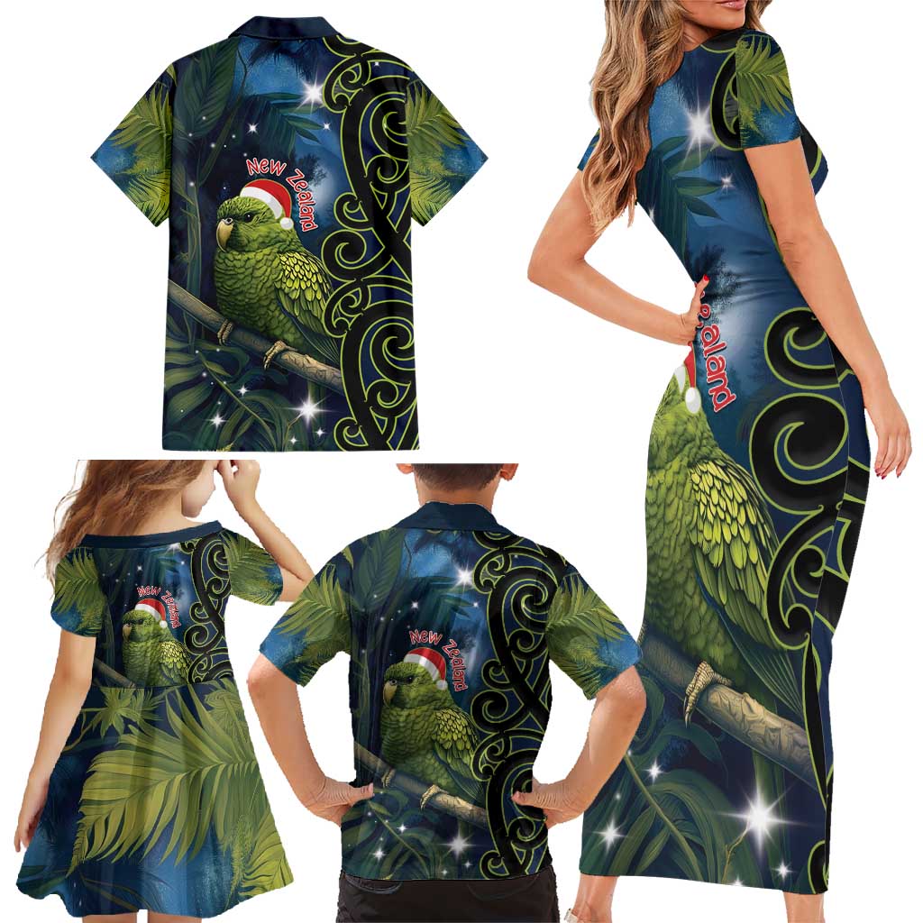 New Zealand Christmas Family Matching Short Sleeve Bodycon Dress and Hawaiian Shirt Cute Kakapo Meri Kirihimete Maori Koru LT14 - Polynesian Pride