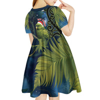 New Zealand Christmas Kid Short Sleeve Dress Cute Kakapo Meri Kirihimete Maori Koru