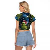New Zealand Christmas Raglan Cropped T Shirt Cute Kakapo Meri Kirihimete Maori Koru LT14 - Polynesian Pride