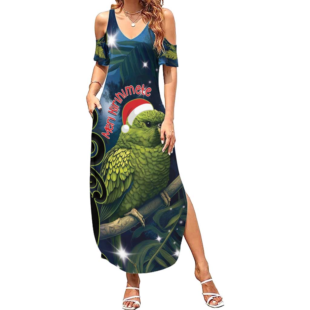 New Zealand Christmas Summer Maxi Dress Cute Kakapo Meri Kirihimete Maori Koru