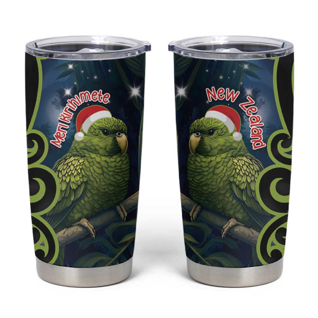 New Zealand Christmas Tumbler Cup Cute Kakapo Meri Kirihimete Maori Koru LT14 Blue - Polynesian Pride