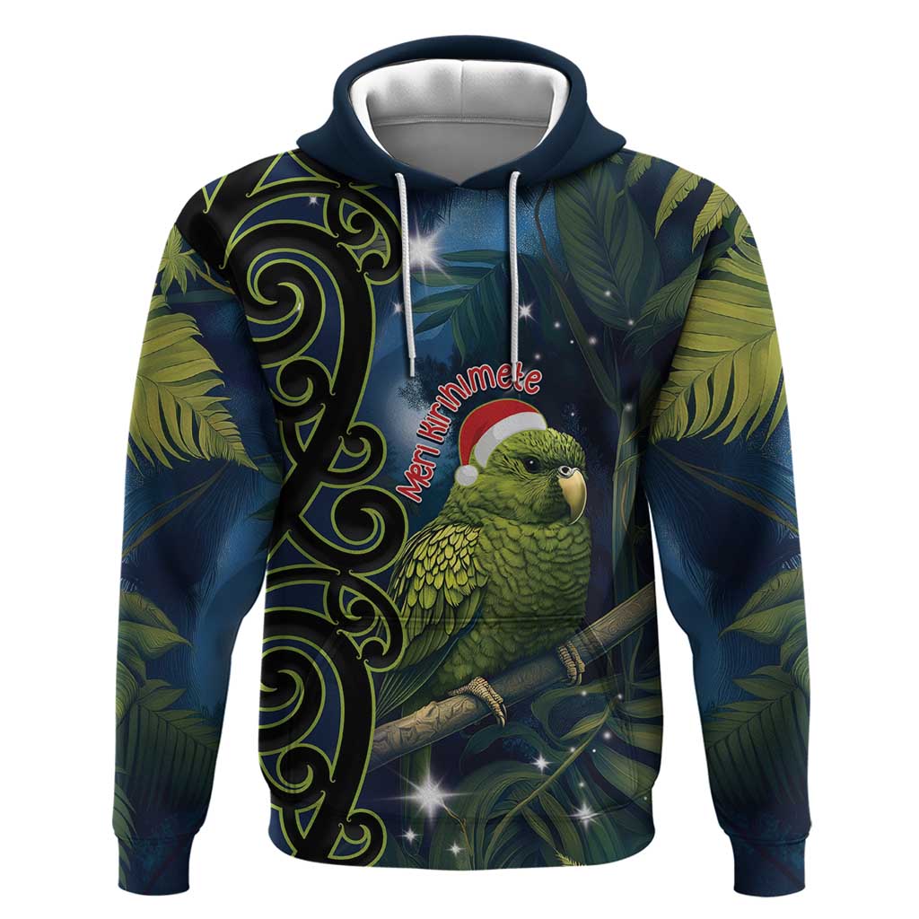 New Zealand Christmas Zip Hoodie Cute Kakapo Meri Kirihimete Maori Koru LT14 Pullover Hoodie Blue - Polynesian Pride