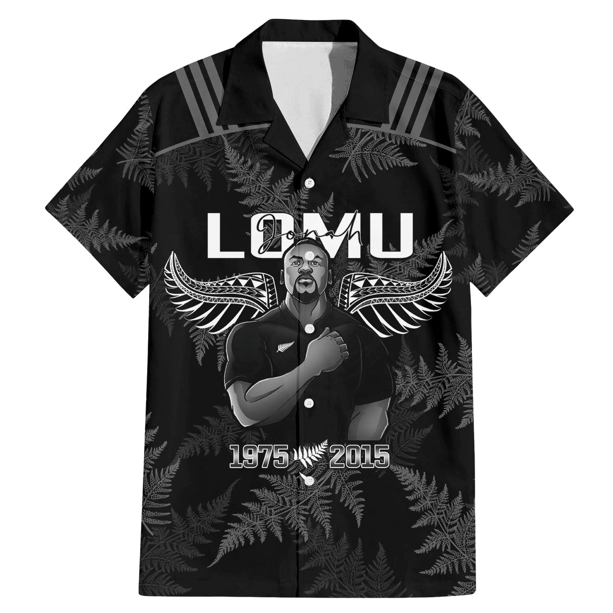 New Zealand Silver Fern Rugby Family Matching Mermaid Dress and Hawaiian Shirt Aotearoa Godfather Proud Gone But Never Forgotten LT14 Dad's Shirt - Short Sleeve Black - Polynesian Pride