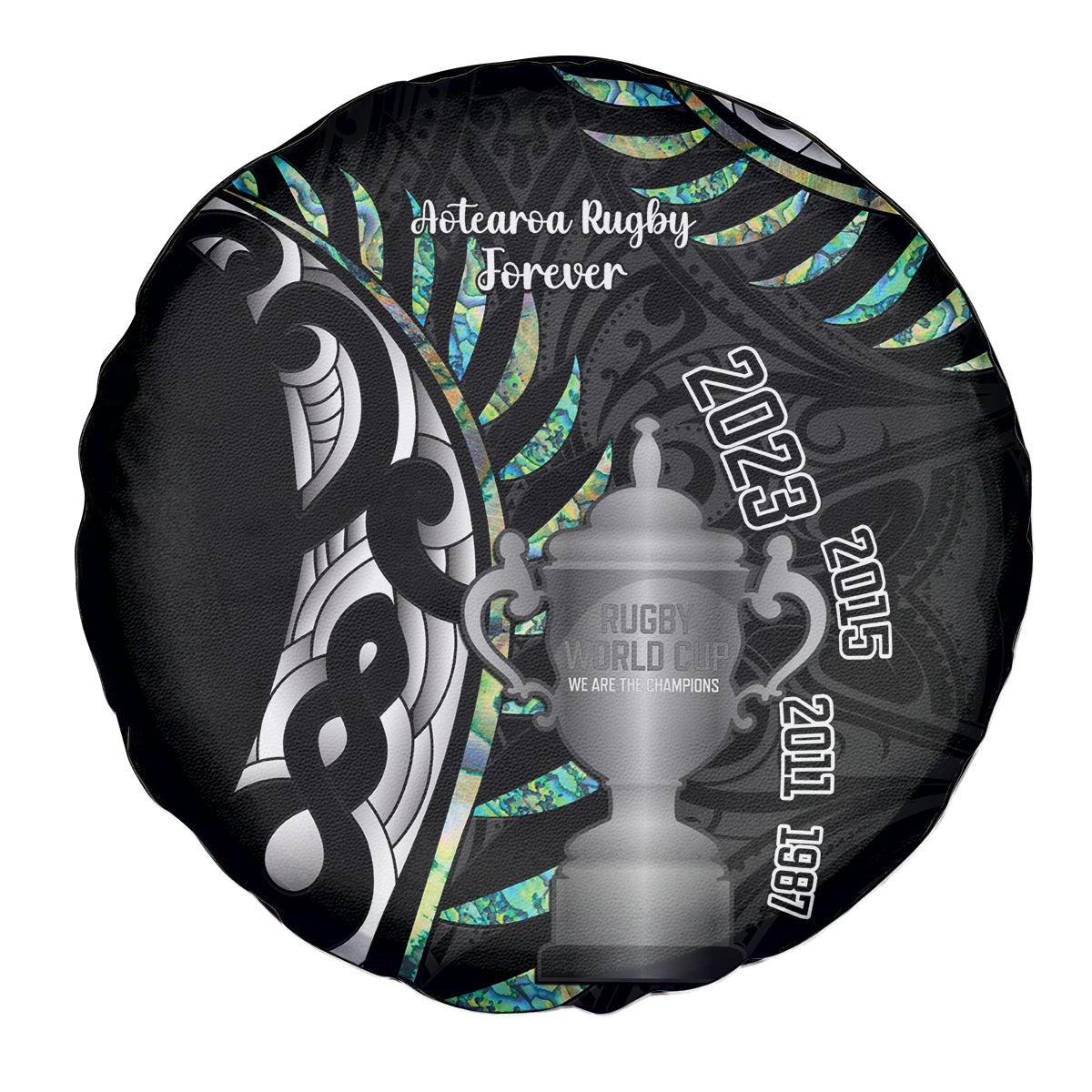 Personalised New Zealand Silver Fern Rugby Spare Tire Cover Paua Shell With Champions Trophy History NZ Forever LT14 - Polynesian Pride