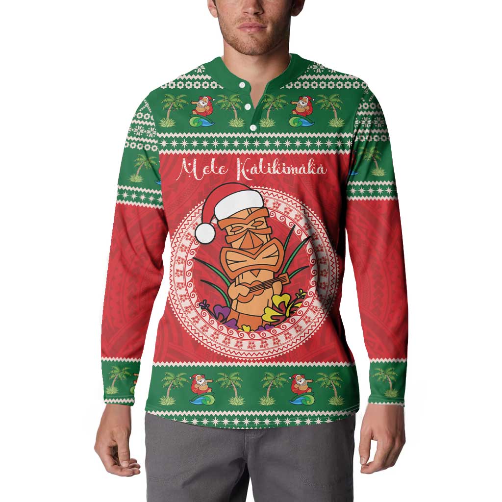 Personalized Hawaii Christmas Button Sweatshirt Tiki Santa Mele Kalikimaka