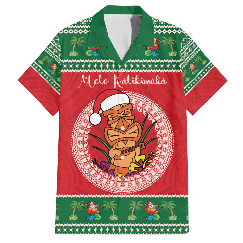 Personalized Hawaii Christmas Family Matching Long Sleeve Bodycon Dress and Hawaiian Shirt Tiki Santa Mele Kalikimaka LT14 Dad's Shirt - Short Sleeve Red - Polynesian Pride