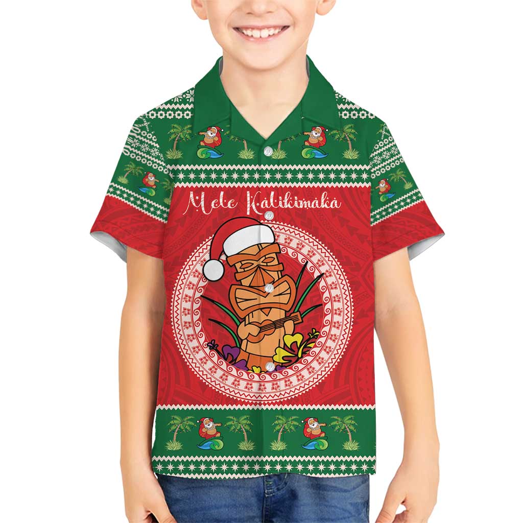 Personalized Hawaii Christmas Family Matching Puletasi and Hawaiian Shirt Tiki Santa Mele Kalikimaka LT14 Son's Shirt Red - Polynesian Pride