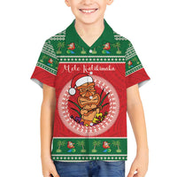 Personalized Hawaii Christmas Family Matching Puletasi and Hawaiian Shirt Tiki Santa Mele Kalikimaka LT14 Son's Shirt Red - Polynesian Pride