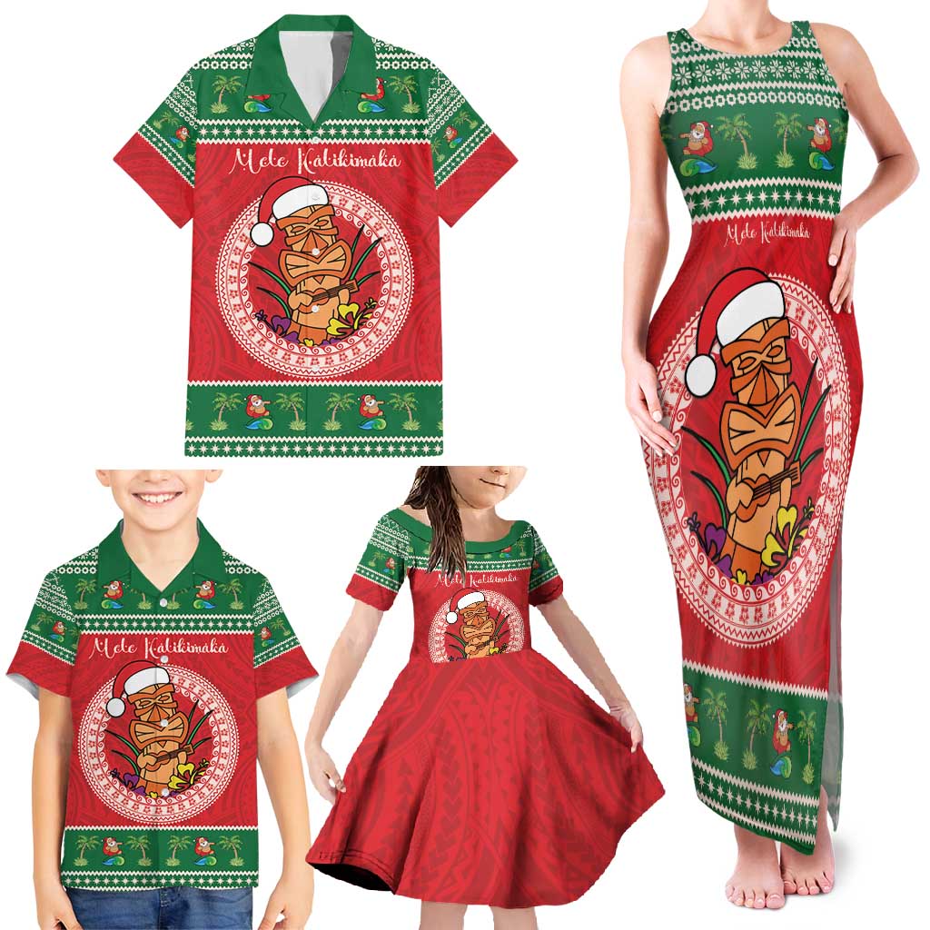 Personalized Hawaii Christmas Family Matching Tank Maxi Dress and Hawaiian Shirt Tiki Santa Mele Kalikimaka