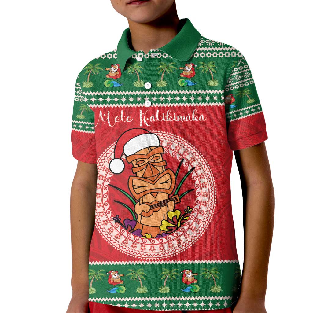 Personalized Hawaii Christmas Kid Polo Shirt Tiki Santa Mele Kalikimaka