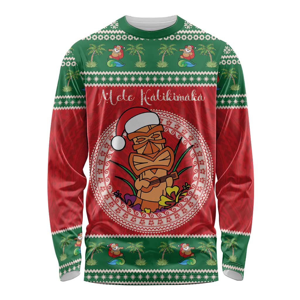 Personalized Hawaii Christmas Long Sleeve Shirt Tiki Santa Mele Kalikimaka