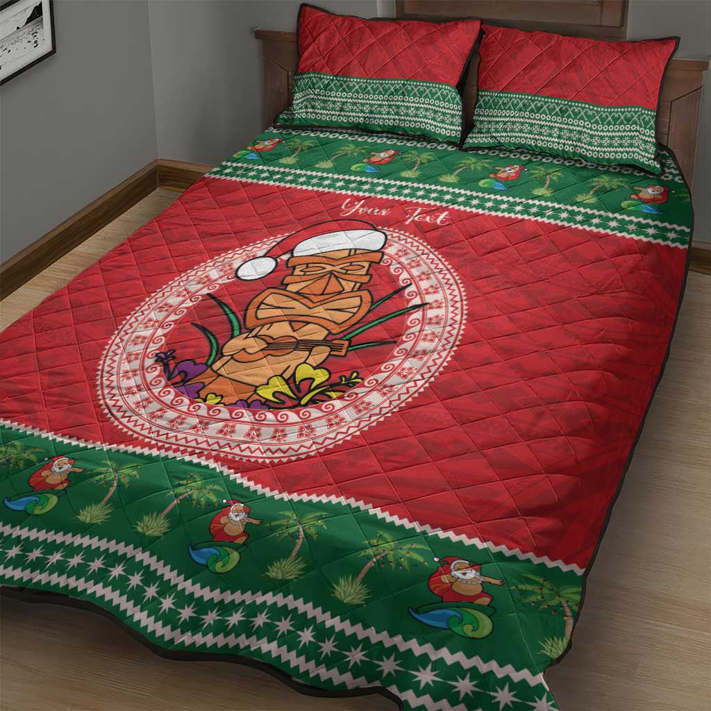 Personalized Hawaii Christmas Quilt Bed Set Tiki Santa Mele Kalikimaka