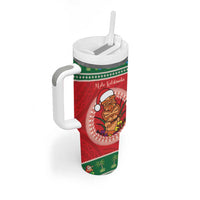 Personalized Hawaii Christmas Tumbler With Handle Tiki Santa Mele Kalikimaka