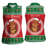 Personalized Hawaii Christmas Women Sleeveless Polo Shirt Tiki Santa Mele Kalikimaka
