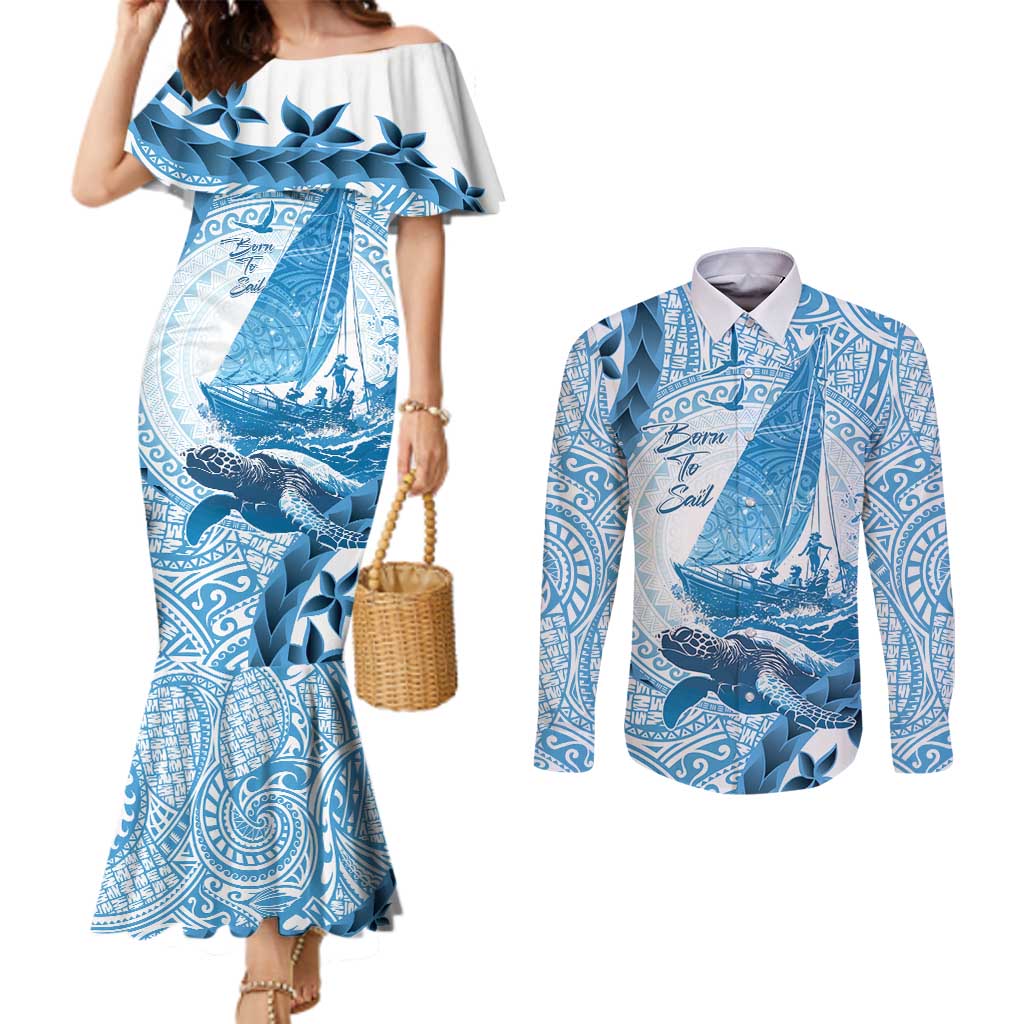 New Zealand Saling Couples Matching Mermaid Dress and Long Sleeve Button Shirt Aotearoa Yacht Racing - Born To Sail