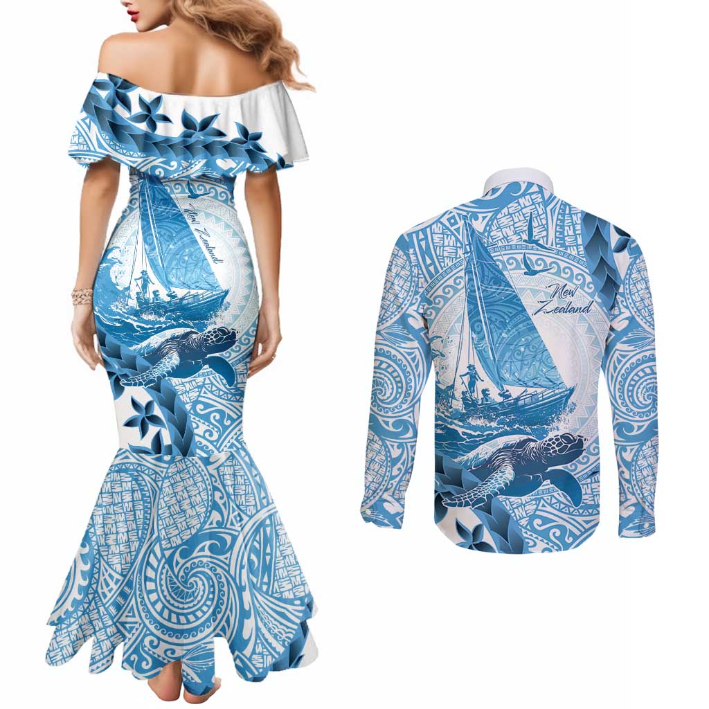 New Zealand Saling Couples Matching Mermaid Dress and Long Sleeve Button Shirt Aotearoa Yacht Racing - Born To Sail