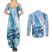 New Zealand Saling Couples Matching Summer Maxi Dress and Long Sleeve Button Shirt Aotearoa Yacht Racing - Born To Sail