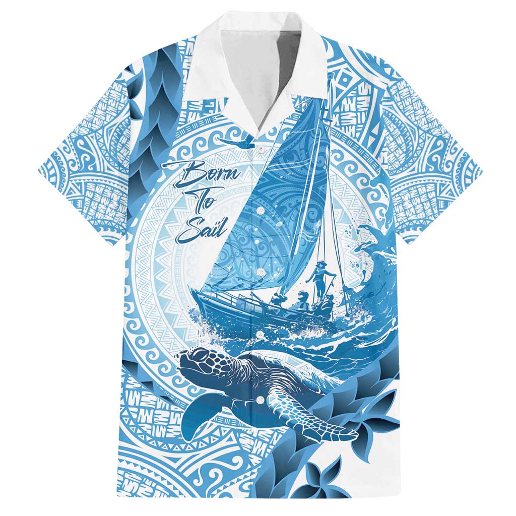 New Zealand Sailing Family Matching Long Sleeve Bodycon Dress and Hawaiian Shirt Aotearoa Yacht Racing - Born To Sail LT14 Dad's Shirt - Short Sleeve Blue - Polynesian Pride
