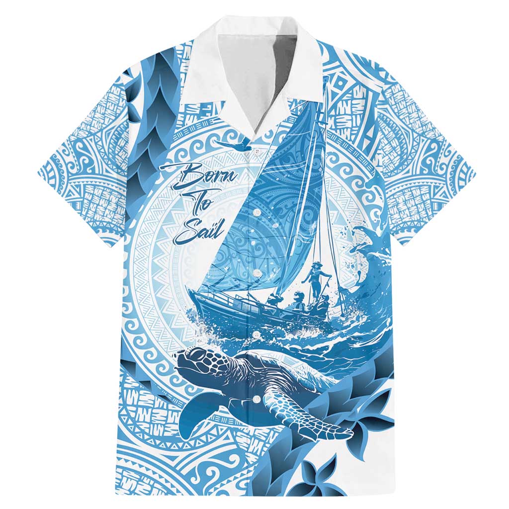 New Zealand Sailing Family Matching Mermaid Dress and Hawaiian Shirt Aotearoa Yacht Racing - Born To Sail LT14 Dad's Shirt - Short Sleeve Blue - Polynesian Pride