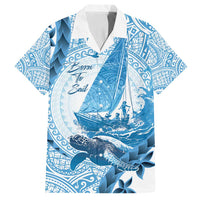 New Zealand Sailing Family Matching Puletasi and Hawaiian Shirt Aotearoa Yacht Racing - Born To Sail LT14 Dad's Shirt - Short Sleeve Blue - Polynesian Pride