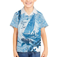 New Zealand Sailing Family Matching Puletasi and Hawaiian Shirt Aotearoa Yacht Racing - Born To Sail LT14 Son's Shirt Blue - Polynesian Pride