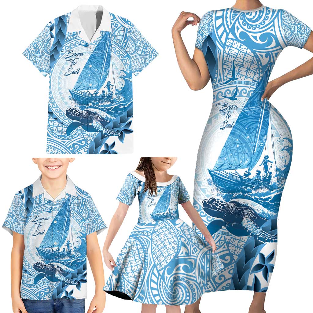 New Zealand Sailing Family Matching Short Sleeve Bodycon Dress and Hawaiian Shirt Aotearoa Yacht Racing - Born To Sail LT14 - Polynesian Pride
